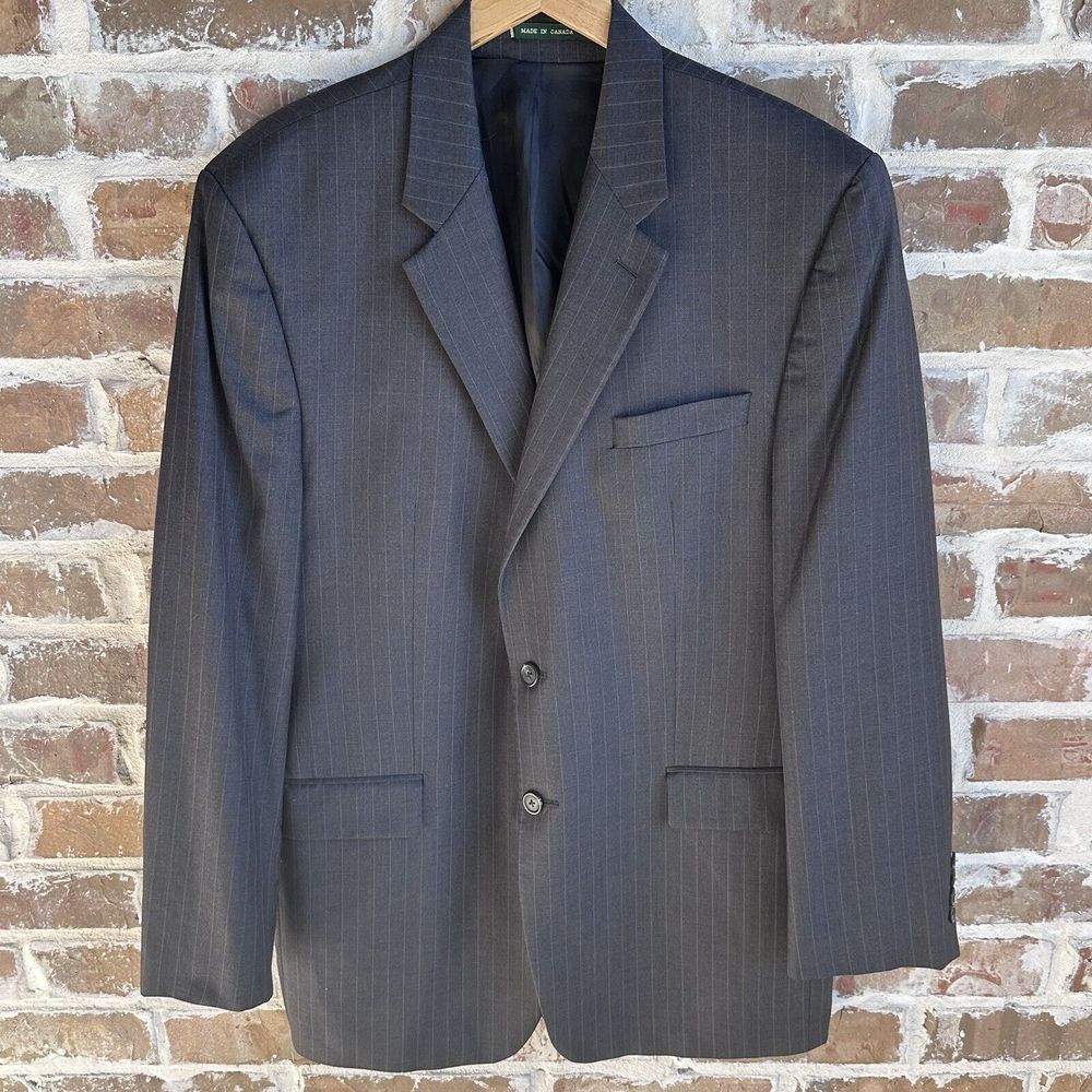 Lauren Ralph Lauren Blazer Jacket Sport Coat Mens‎ 44L Gray Wool Pin Stripe READ